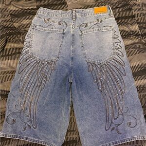 High Waist Denim Shorts with Embroidered Design